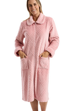 Load image into Gallery viewer, MARLON<BR>
Faux Fur Trim Soft Fleece Zipper Robe<BR>
Denim, Rose<BR>