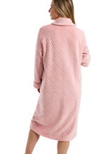 Load image into Gallery viewer, MARLON<BR>
Faux Fur Trim Soft Fleece Zipper Robe<BR>
Denim, Rose<BR>