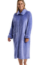 Load image into Gallery viewer, MARLON<BR>
Faux Fur Trim Soft Fleece Zipper Robe<BR>
Denim, Rose<BR>