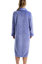Load image into Gallery viewer, MARLON<BR>
Faux Fur Trim Soft Fleece Zipper Robe<BR>
Denim, Rose<BR>