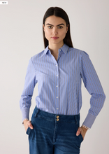 Load image into Gallery viewer, MORE AND MORE<BR>
Patched Striped Blouse<BR>
Blue<BR>