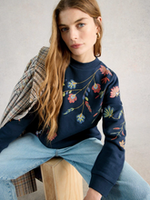 Load image into Gallery viewer, WHITE STUFF<BR>
Floral Embroider Sweatshirt<BR>
Navy<BR>