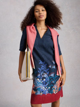 Load image into Gallery viewer, WHITE STUFF<BR>
June Linen Notch Neck Dress<BR>
Navy Print<BR>