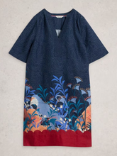 Load image into Gallery viewer, WHITE STUFF<BR>
June Linen Notch Neck Dress<BR>
Navy Print<BR>