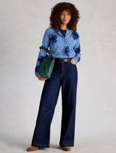 Load image into Gallery viewer, WHITE STUFF<BR>
Lulu Crew Neck Print Cardigan<BR>
Blue<BR>