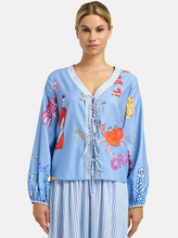 Load image into Gallery viewer, MILANO<BR>
Bow Detail V Neck Blouse<BR>
Blue<BR>