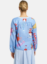 Load image into Gallery viewer, MILANO<BR>
Bow Detail V Neck Blouse<BR>
Blue<BR>