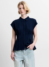 Load image into Gallery viewer, FRENCH CONNECTION<BR>
Codie Pleated Top<BR>
Navy<BR>