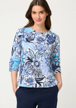 Load image into Gallery viewer, OLSEN<BR>
Floral Knit Jersey Top<BR>
Blue/White<BR>
