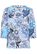 Load image into Gallery viewer, OLSEN<BR>
Floral Knit Jersey Top<BR>
Blue/White<BR>