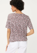 Load image into Gallery viewer, OLSEN<BR>
Leopard Print Split Neck T-shirt<BR>
Brown/White<BR>