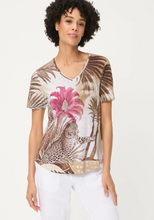 Load image into Gallery viewer, OLSEN<BR>
Savanna Print T Shirt<BR>
Brown/White<BR>
