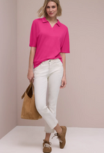 Load image into Gallery viewer, STREET ONE<BR>
Dropped shoulder polo shirt with elasticated waistband<BR>
Magenta<BR>
