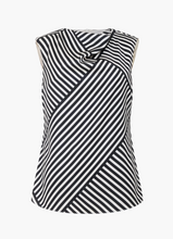 Load image into Gallery viewer, FRENCH CONNECTION<BR>
Monochrome Striped Damasco Cowl Neck Tank Top<BR>
Black/White<BR>