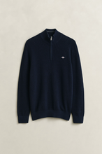 Load image into Gallery viewer, GANT<BR>
Textured Cotton Half-Zip Sweater<BR>
Melange Hazel, Evening Blue<BR>