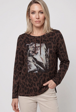 Load image into Gallery viewer, OLSEN<BR>
Embellished Placement Print Jersey Top<BR>
Brown<BR>