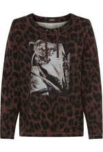 Load image into Gallery viewer, OLSEN<BR>
Embellished Placement Print Jersey Top<BR>
Brown<BR>