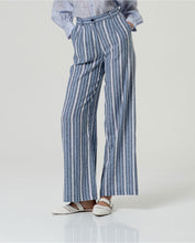 Load image into Gallery viewer, SURKANA <BR>
Wide linen trousers with high waist <BR>
Blue & White <BR>