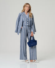 Load image into Gallery viewer, SURKANA <BR>
Wide linen trousers with high waist <BR>
Blue & White <BR>