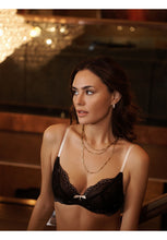 Load image into Gallery viewer, GOSSARD <BR>
Superboost Lace, Wired, Non Padded Plunge Bra <BR>
Black/Ivory Rose <BR>