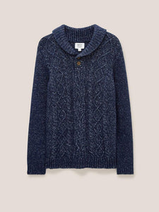 WHITE STUFF <BR>
Twisted Cable, Shawl Collared Jumper <BR>
Navy <BR>