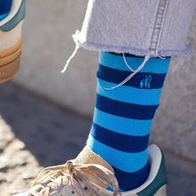 Load image into Gallery viewer, SWOLE PANDA <BR>
Sky Blue & Navy striped bamboo socks