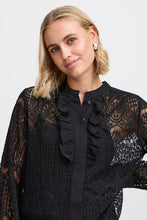 Load image into Gallery viewer, FRANSA <BR>
Cate Lace Ruffle Blouse <BR>
Black <BR>