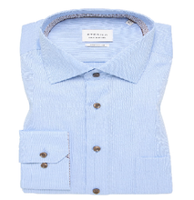 Load image into Gallery viewer, ETERNA <br>
Long Sleeve Shirt <br>
Blue with brown button <br>