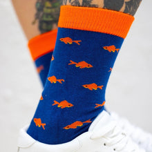 Load image into Gallery viewer, SWOLE PANDA <BR>
Men's Goldfish Socks<BR>
Blue & Orange