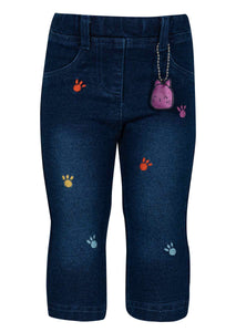 LOSAN <BR>
Baby Brushed Fleece Denim trousers with Embroidery <BR>
Denim <BR>