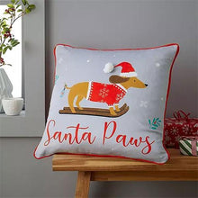 Load image into Gallery viewer, CATHERINE LANSFIELD &lt;BR&gt;
Christmas Santa Paws Cushion &lt;BR&gt;
Grey and red &lt;BR&gt;
