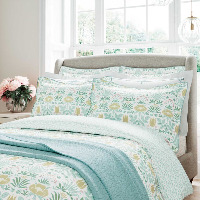 V A Voysey Quilted Throw Aqua