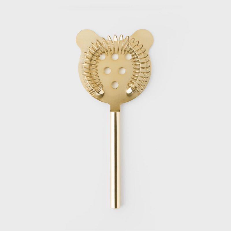 TAYLORS EYE WITNESS <BR>
Gold-Coloured Hawthorn Cocktail Strainer <BR>