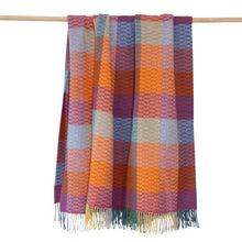 Load image into Gallery viewer, JOHN HANLY <BR>
Merino Wool Cashmere Throw <BR>
Berry Lavender Pink Orange Block Textured Twill <BR>
