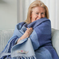 JOHN HANLY <BR>
Merino Wool Cashmere Throw <BR>
Blue Mix Herringbone Block <BR>