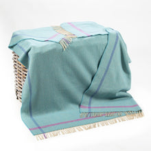 Load image into Gallery viewer, JOHN HANLY <BR>
Merino Wool Cashmere Throw <BR>
Aqua Cream Purple Herringbone <BR>
