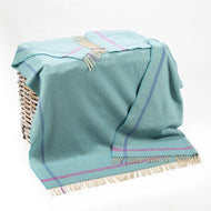 JOHN HANLY <BR>
Merino Wool Cashmere Throw <BR>
Aqua Cream Purple Herringbone <BR>