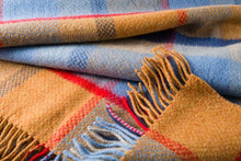Load image into Gallery viewer, JOHN HANLY &lt;BR&gt;
Merino Wool Cashmere Throw &lt;BR&gt;
Orange Blue Silver Red Check &lt;BR&gt;
