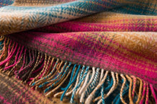Load image into Gallery viewer, JOHN HANLY &lt;BR&gt;
Cashmere Throw &lt;BR&gt;
Pink Orange Teal Camel Brown Cream Check &lt;BR&gt;
