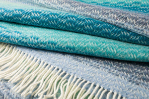 JOHN HANLY <BR>
Cashmere Throw <BR>
Aqua Teal Denim Blue Diffused Stripe Textured Twill <BR>
