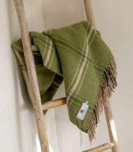 Load image into Gallery viewer, JOHN HANLY &lt;BR&gt;
Cashmere Throw &lt;BR&gt;
Green Beige Cream Overcheck&lt;BR&gt;

