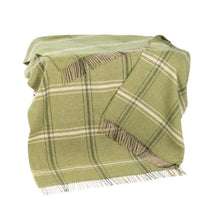 Load image into Gallery viewer, JOHN HANLY &lt;BR&gt;
Cashmere Throw &lt;BR&gt;
Green Beige Cream Overcheck&lt;BR&gt;
