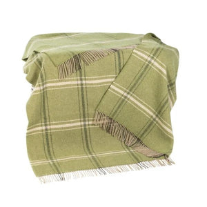 JOHN HANLY <BR>
Cashmere Throw <BR>
Green Beige Cream Overcheck<BR>