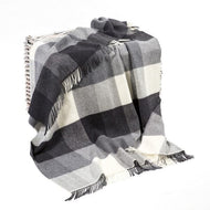 JOHN HANLY <BR>
Merino Wool Cashmere Throw <BR>
White Grey Herringbone Block Check <BR>