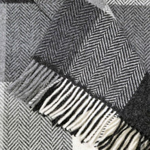 Load image into Gallery viewer, JOHN HANLY <BR>
Merino Wool Cashmere Throw <BR>
White Grey Herringbone Block Check <BR>
