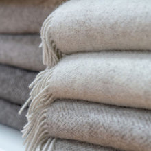 Load image into Gallery viewer, JOHN HANLY <BR>
Merino Wool Cashmere Throw <BR>
Pale Grey &amp; Cream Herringbone <BR>
