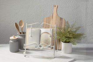 TRIPAR <BR>
Swirl Design Cookbook Stand <BR>
White <BR>