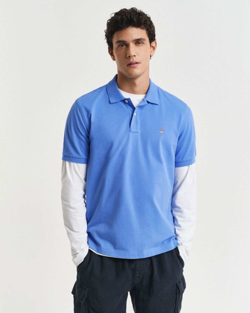GANT <BR>
Regular Fit Shield Piqué Polo Shirt <Br>
Khaki, Grey & Blue options <BR> <BR>
