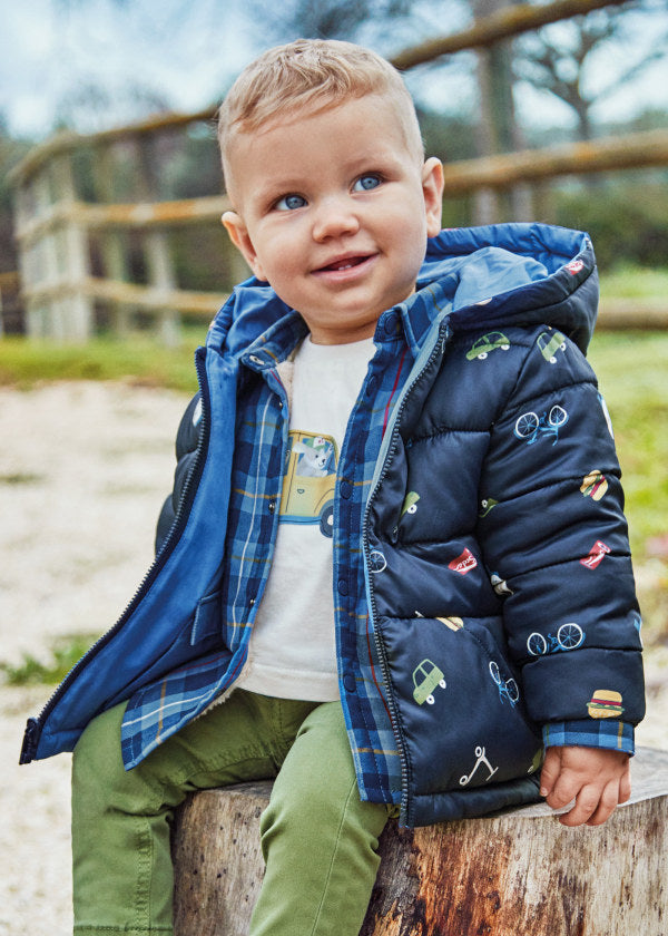 MAYORAL <BR>
Reversible Boys Outerwear jacket <BR>
Blue on one side navy print on the other <BR>