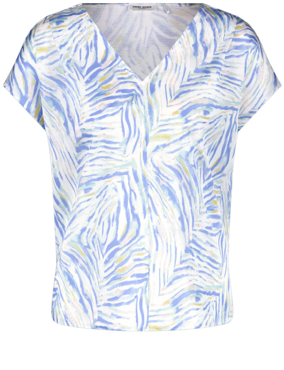 GERRY WEBER<BR>
Patterned Short Sleeve Shirt with Material Patch<BR>
Blue/White<BR>